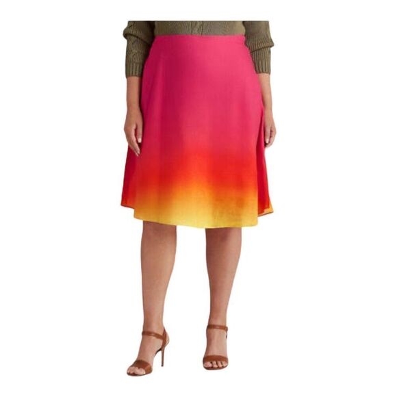 Lauren Ralph Lauren Black Label Ombré Linen Blend Midi Skirt Plus Size - Picture 2 of 8